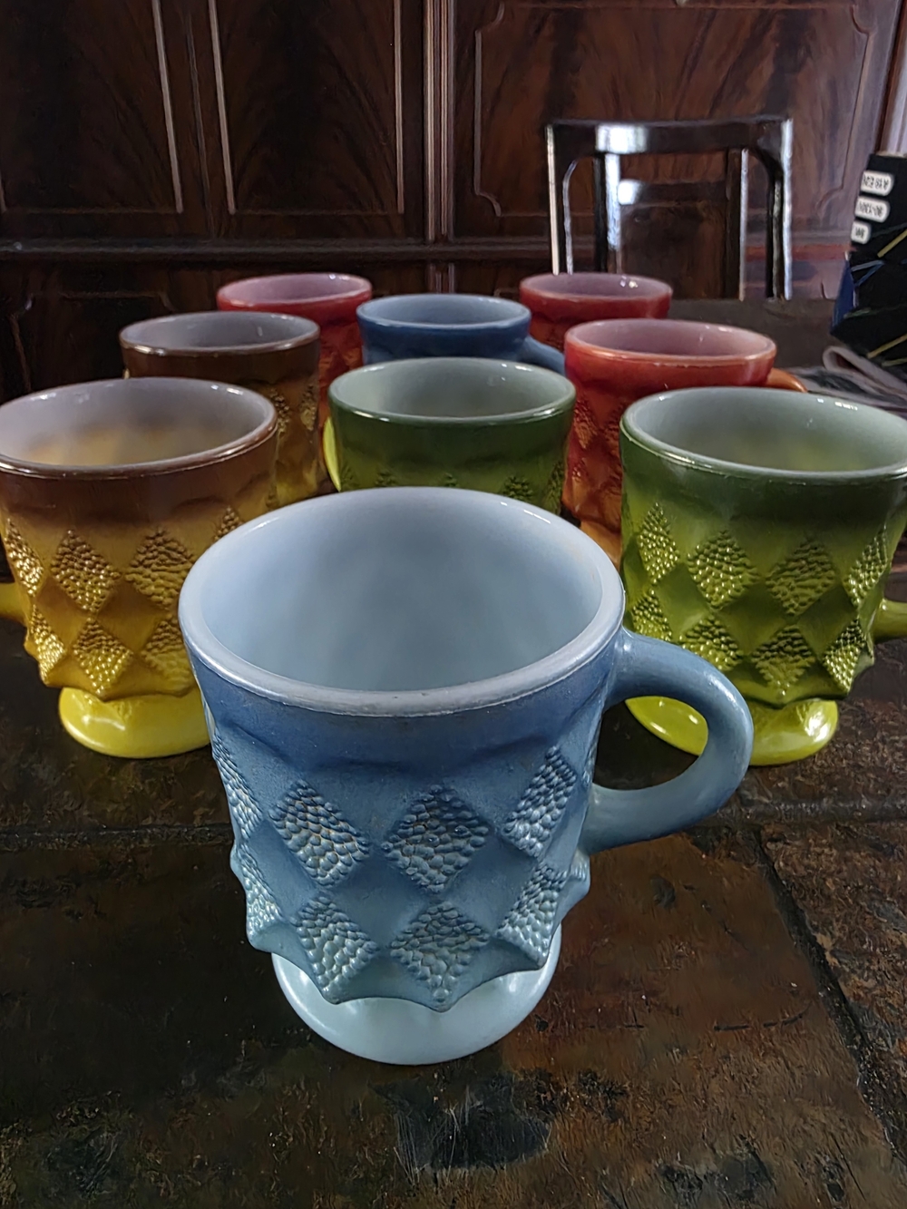 9 Vintage-Style Ceramic Mug Oven Proof  with Textured Diamond Pattern